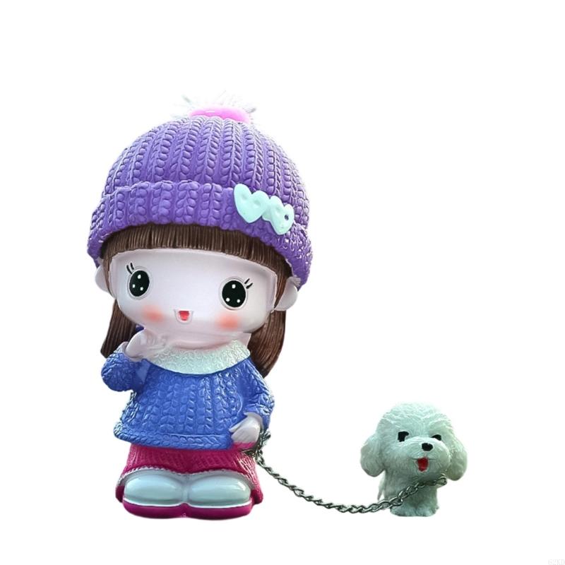 62KD Elegant Male Female Walking Dog Statue Resins Sculpture Car Interior Ornament