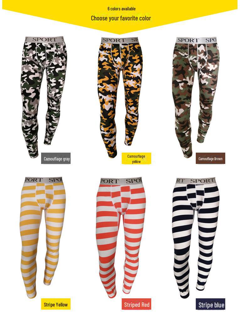 Men's Striped Camouflage Cotton Long Johns - Warm Autumn/Winter Underwear Pants
