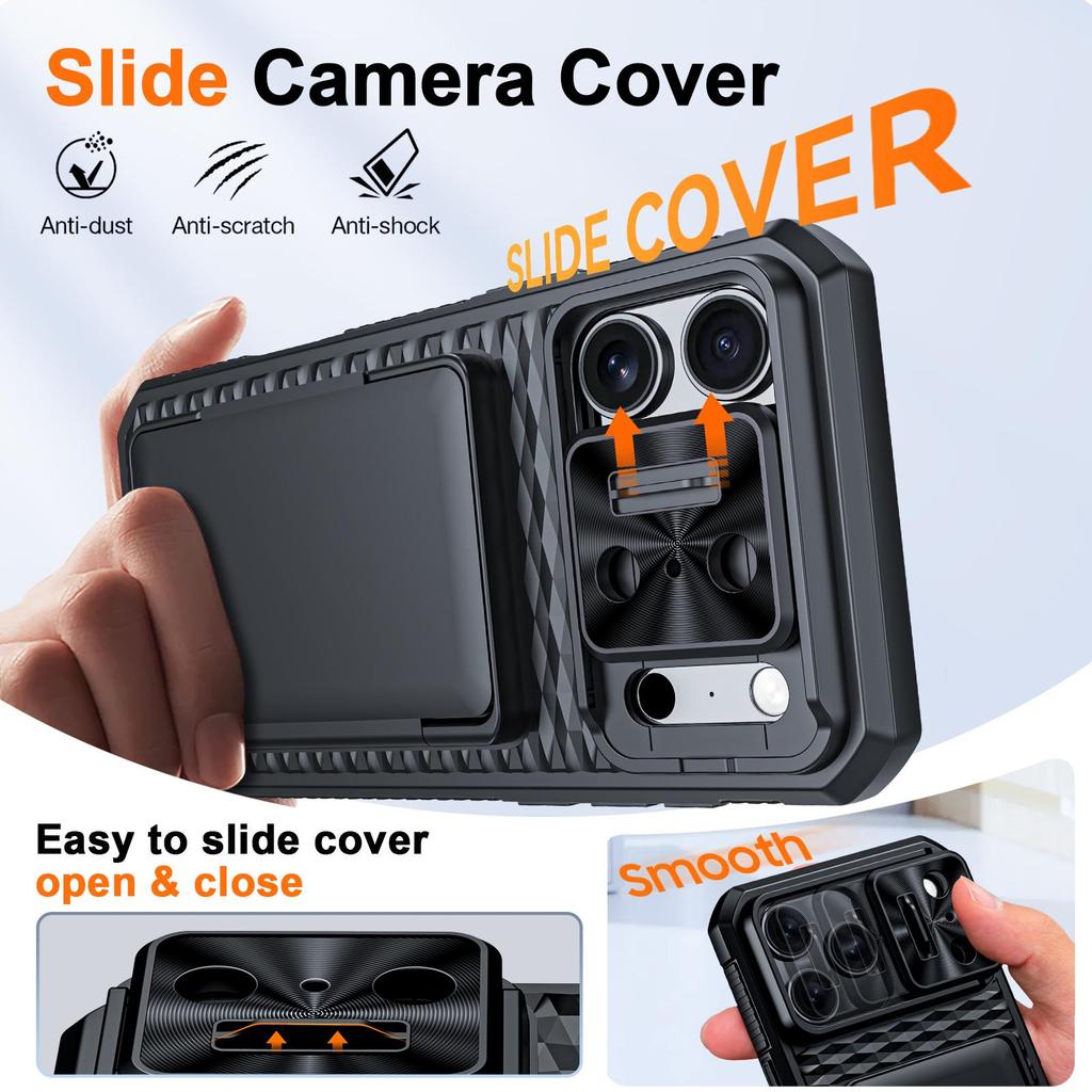 RFID Blocking Wallet Case with Card Holder Sliding Camera Cover Stand PC+TPU Protective Case for iPhone 17 Pro Max-Black