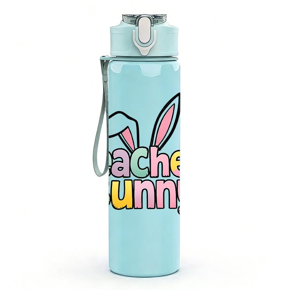 1PC Teacher Bunny Letter Art 750ml Color Plastic Sports Water Bottle Leakproof Flip Straw Lid Suitable for Sports Office Home Use