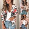 Retro Floral Print Casual Zipper Jacket Womens Outwear Coat Tops