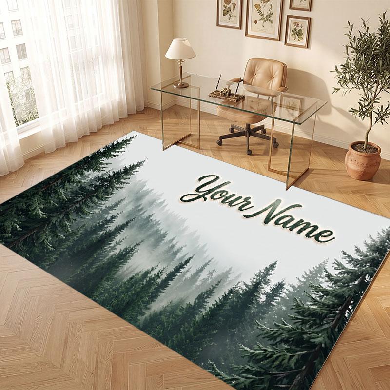 Mushroom Forest Theme Crystal Velvet Floor Rug Personalized Custom Name Text Warm Carpet Home Decoration