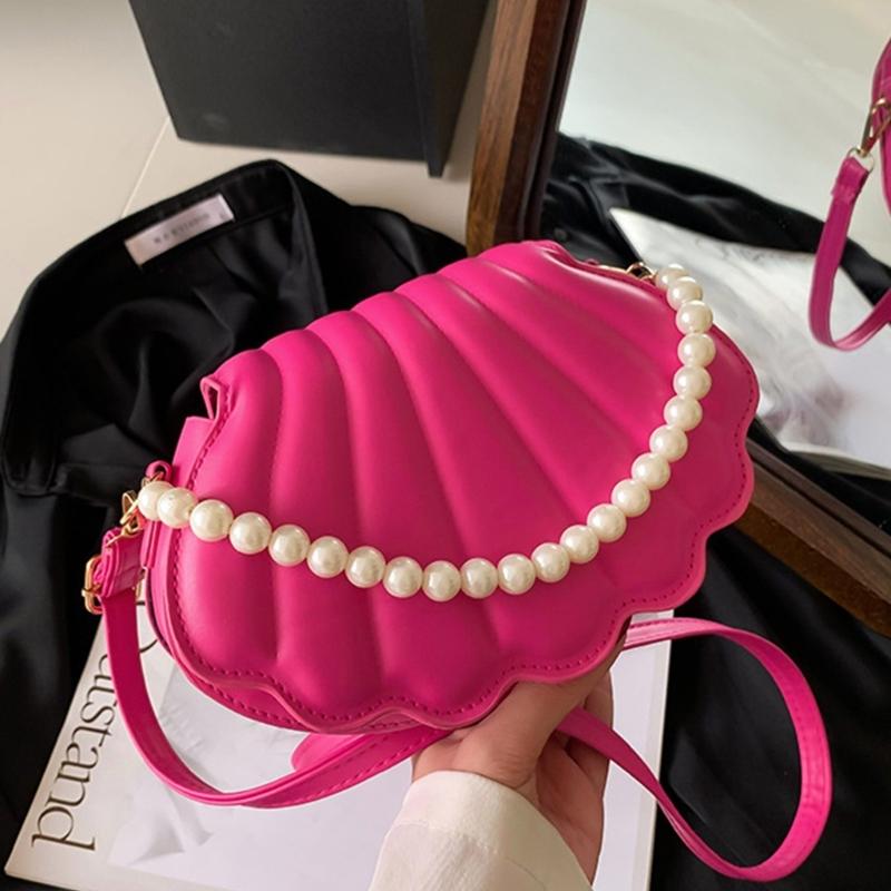 Women Pearl Chain Handbag Fashion Seashells Evening Bag Trendy Shoulder Crossbody Bag Girls All-matching Messenger Bag