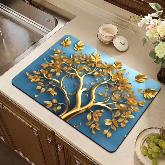 Floral Dish Drying Mat Absorbent Kitchen Drying Mat Reusable Washable Dish Drying Pad Non-slip