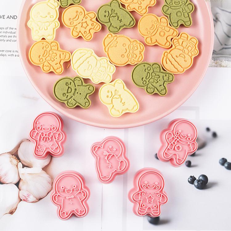 Christmas Cookie Cutter Gingerbread Man Stamp Mold Kids Christmas Party Embosser Biscuit Mold New Year Navidad Baking Decoration