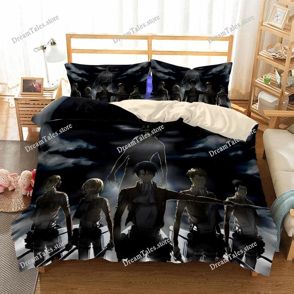 Exquisite 3D Anime Attack on Titan Wallpaper Print Bedding Set Duvet Cover Comforter Bed Youth Kids Girls Boys Luxury Gift