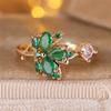 Green Crystal Maple Leaf Opening Rings For Women Vintage Gold CopperColor Engagement Ring Wedding Jewelry Valentine's Day Gift