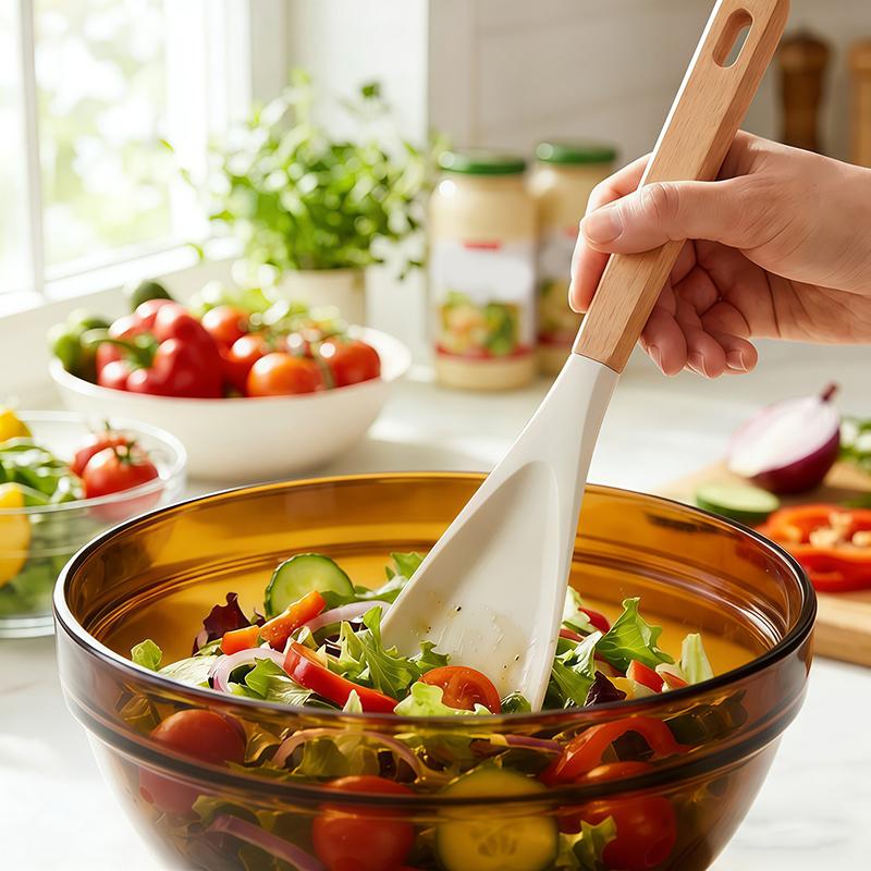 1/2Pcs Silicone Spatula Cooking Spoon With Wooden Handles Multi-Function Spoons Nonstick Spatulas For Baking Cooking And Mixing