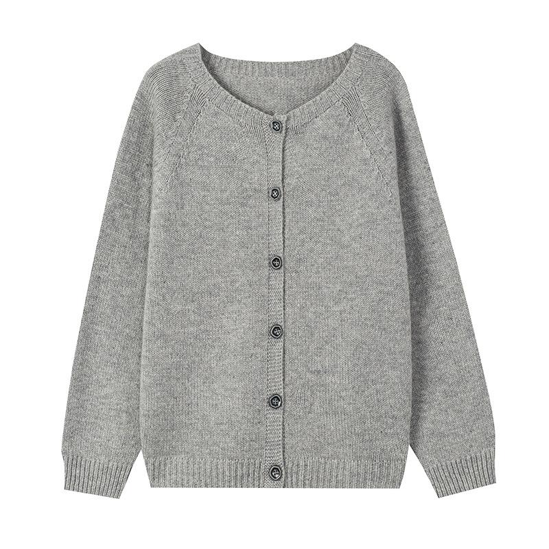 

Бесшовное цельноформованное изделие 0 шерстяной вязаный кардиган женский круглый вырез однотонный с длинным рукавом утолщенный свитер с модной наружной частью L