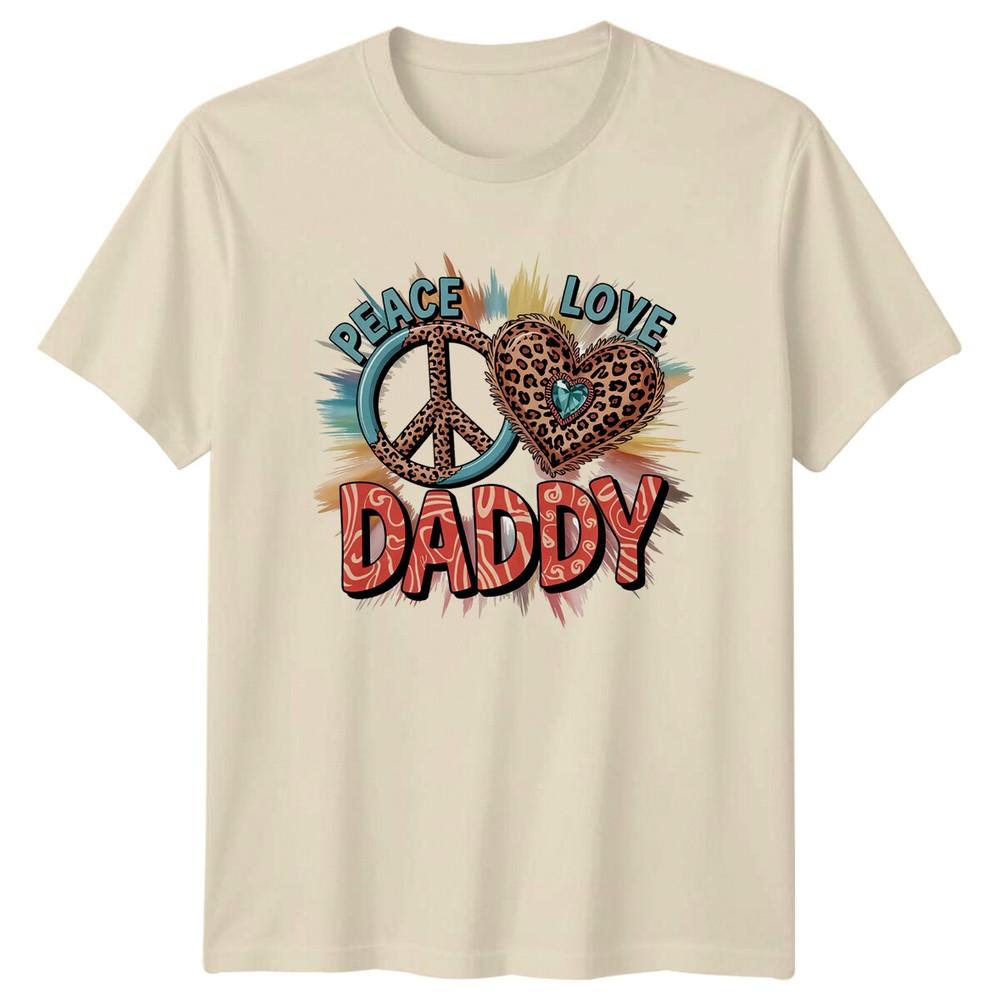 Peace Love Daddy Leopard Heart Fathers Day Graphic TShirt