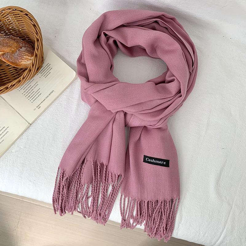 Scarf women's winter high-end sense new imitation cashmere solid color versatile warm fringed shawl scarf