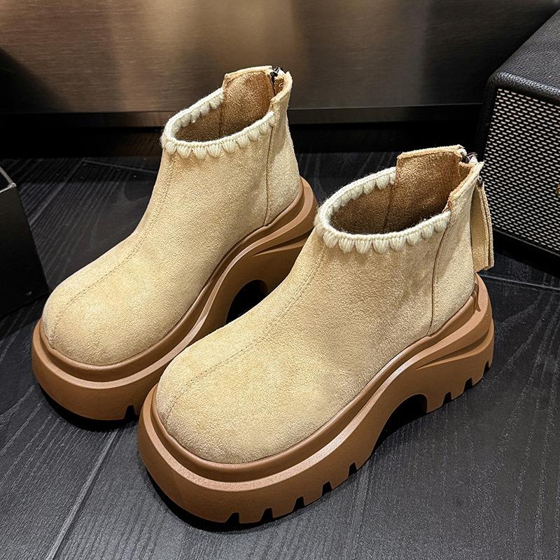Fashion Mid Heels Women Platform Ankle Boots 2025 New Designer Suede Shoes Fashion Elegant Short Boots Comfortable Dress Zapatos Mujer