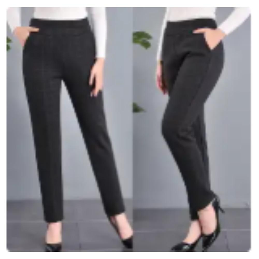 Women's Clothing Fashion Plus Fleece Plaid Pants Autumn Winter Casual Warm Elastic Waist Straight Trousers for Female