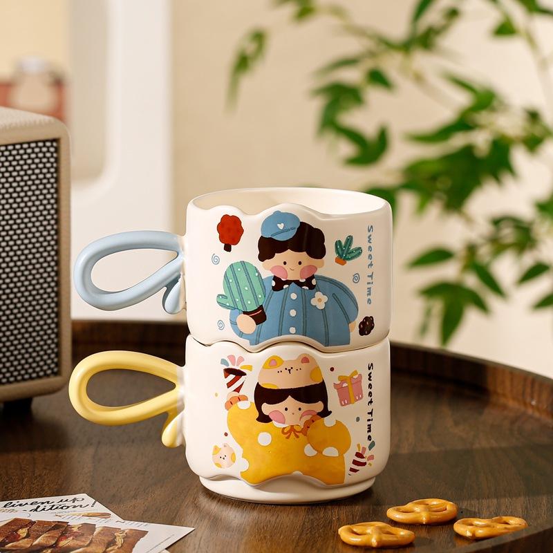 Cartoon Boys And Girls Ceramic Mugs, High-Value Stacking Cups, Souvenir Cups, Gifts For Girlfriends, Coffee Cups