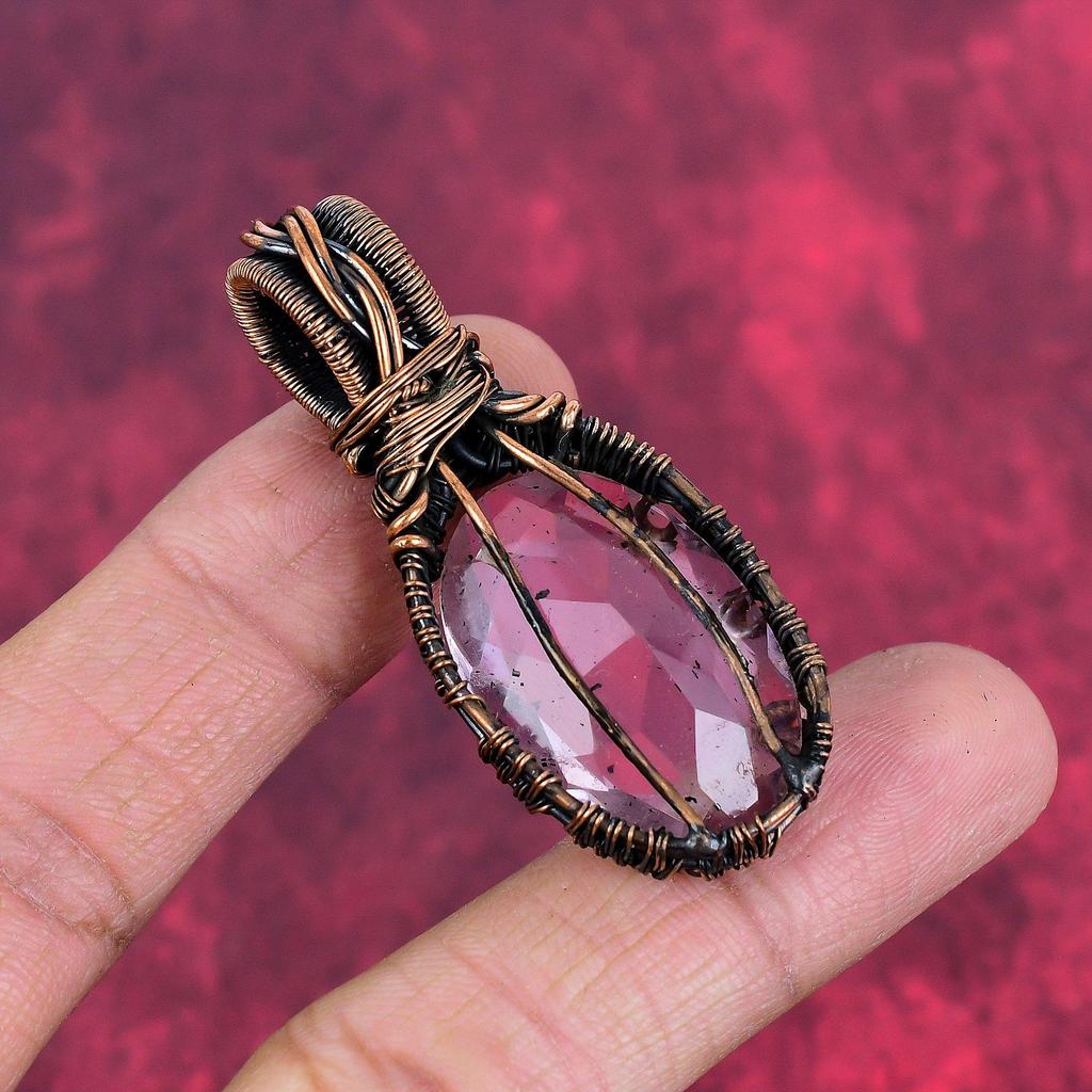 Faceted Pink Kunzite Pendant Copper Wire Wrapped Gemstone Pendant Handmade Jewelry Brand New Pendant Gifts for Mom Beautiful  Copper Jewelry