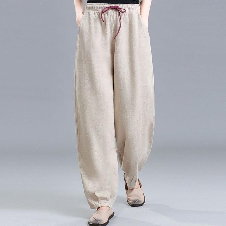 Women's High Waist Cotton Linen Lantern Pants - Spring/Autumn Loose Harem Style