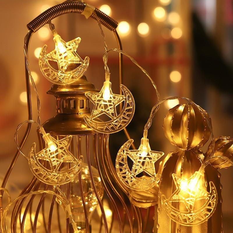 LED String Lights Ramadan Eid Decorations Star Moon Castle Theme Indoor Outdoor Festival Lighting