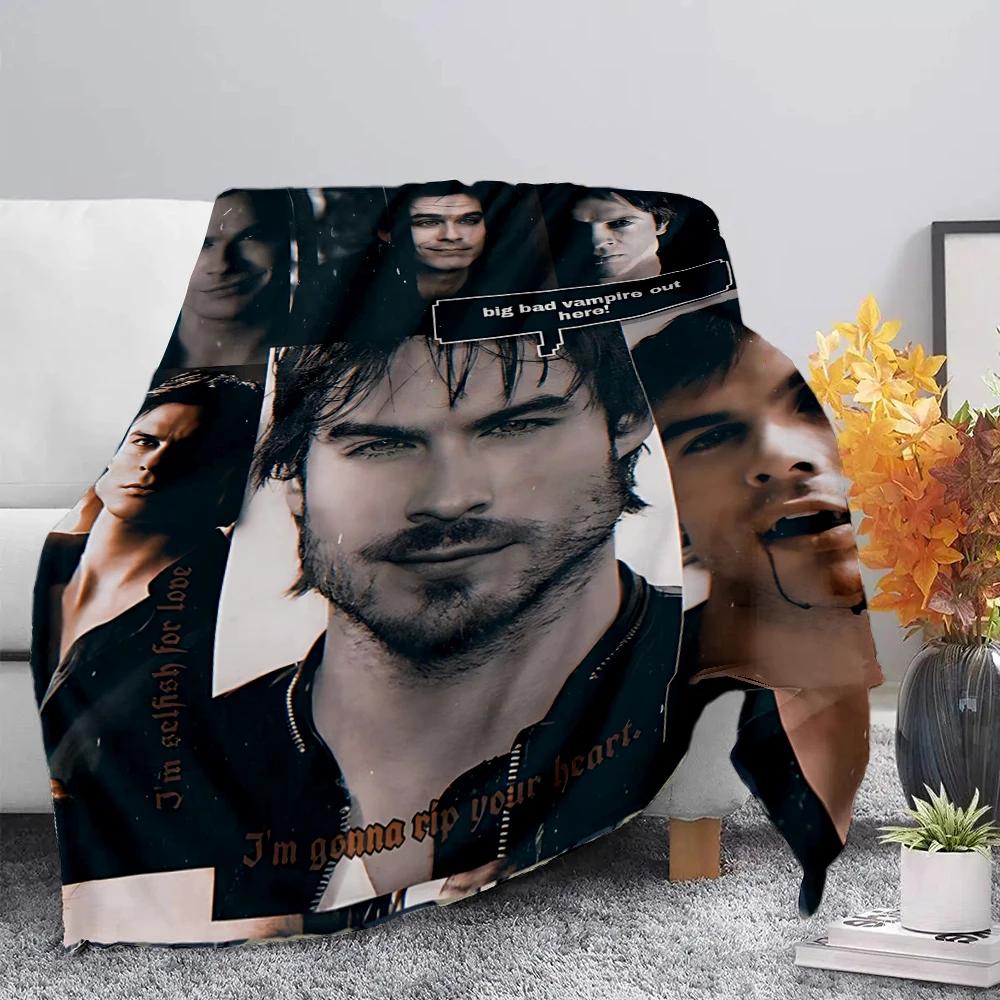 Damon Salvatore The Vampire Diaries Blanket Picnic Blankets Warm Blanket Soft And Comfortable Blanket Home Travel Birthday Gift