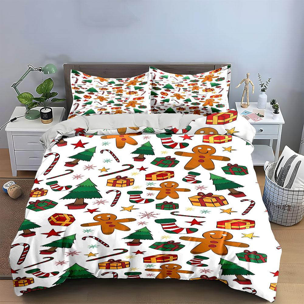 Christmas Gingerbread Pattern Bedding Duvet Cover Set Duvet Cover Pillowcases (1*Duvet Cover 2*Pillowcases, without duvet insert)