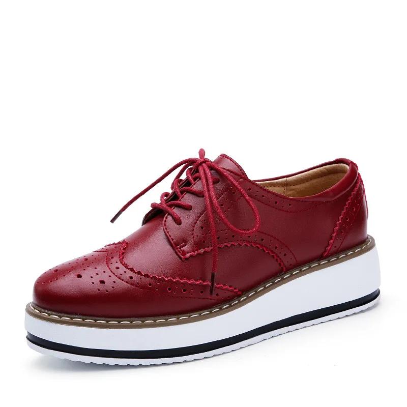 Fashion Women Platform Flats Leather Lace Up Classic Bullock Footwear Female 2025 Spring Autumn Oxford Shoes Plus Size 43 Zapatos Mujer