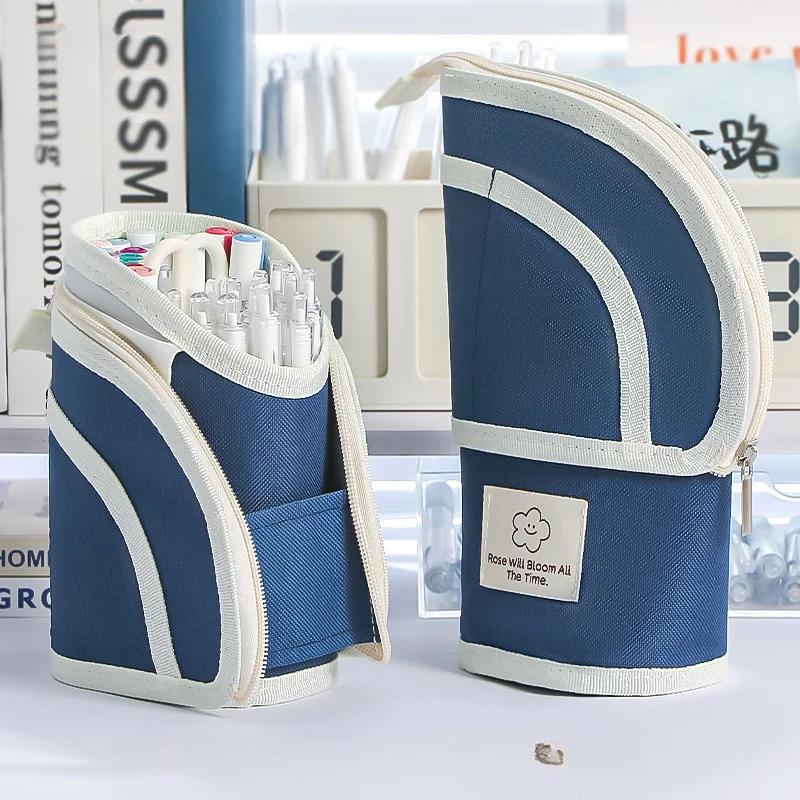 

Multifunction Telescopic Pencil Case Stand-Up Pen Holder Pouch Large Capacity Stationery Bag for Students School Desk Organizer Темно-синій