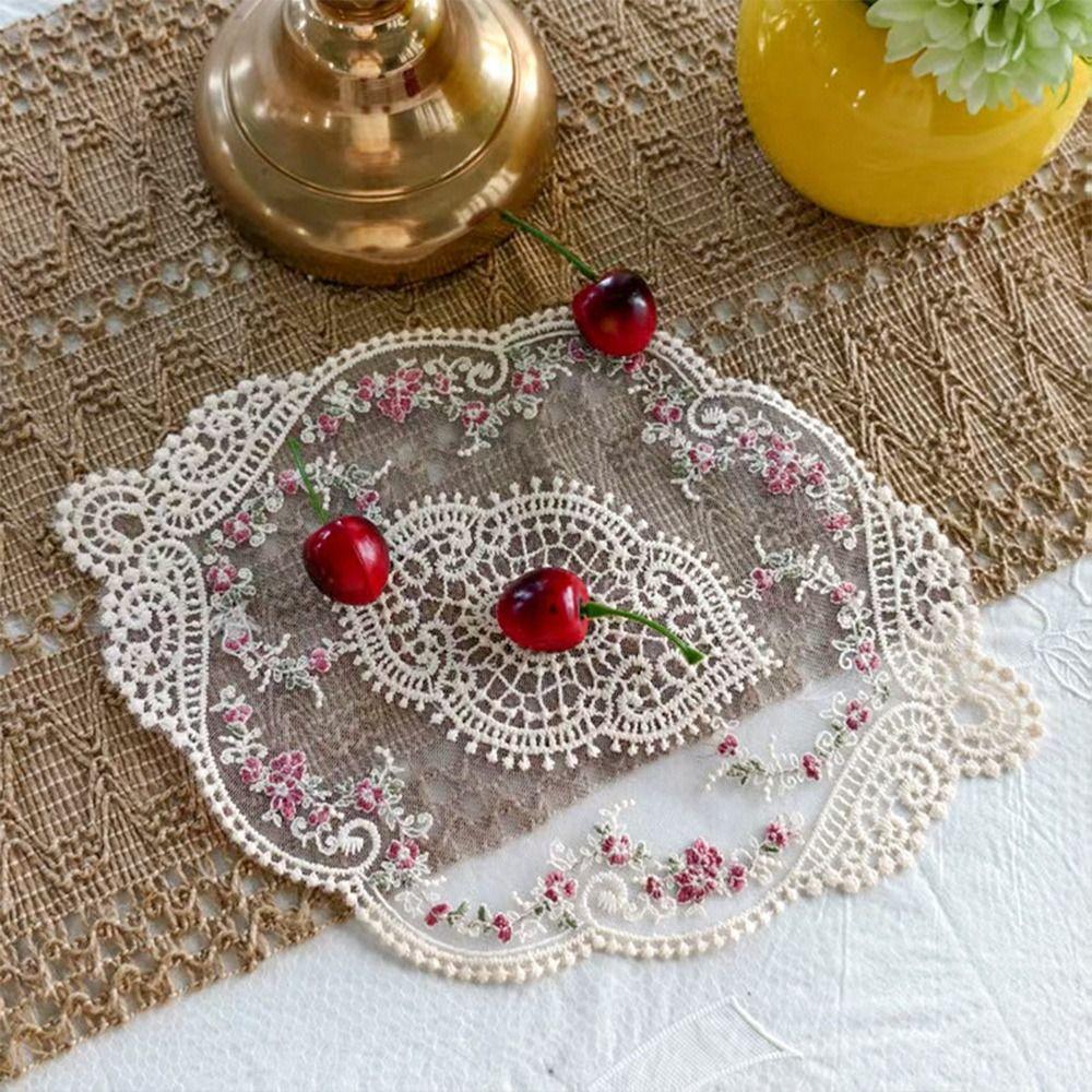 European Style Lace Embroidered Coaster Oval Coffee Drink Pad Dining Table Cover  for Home Decor