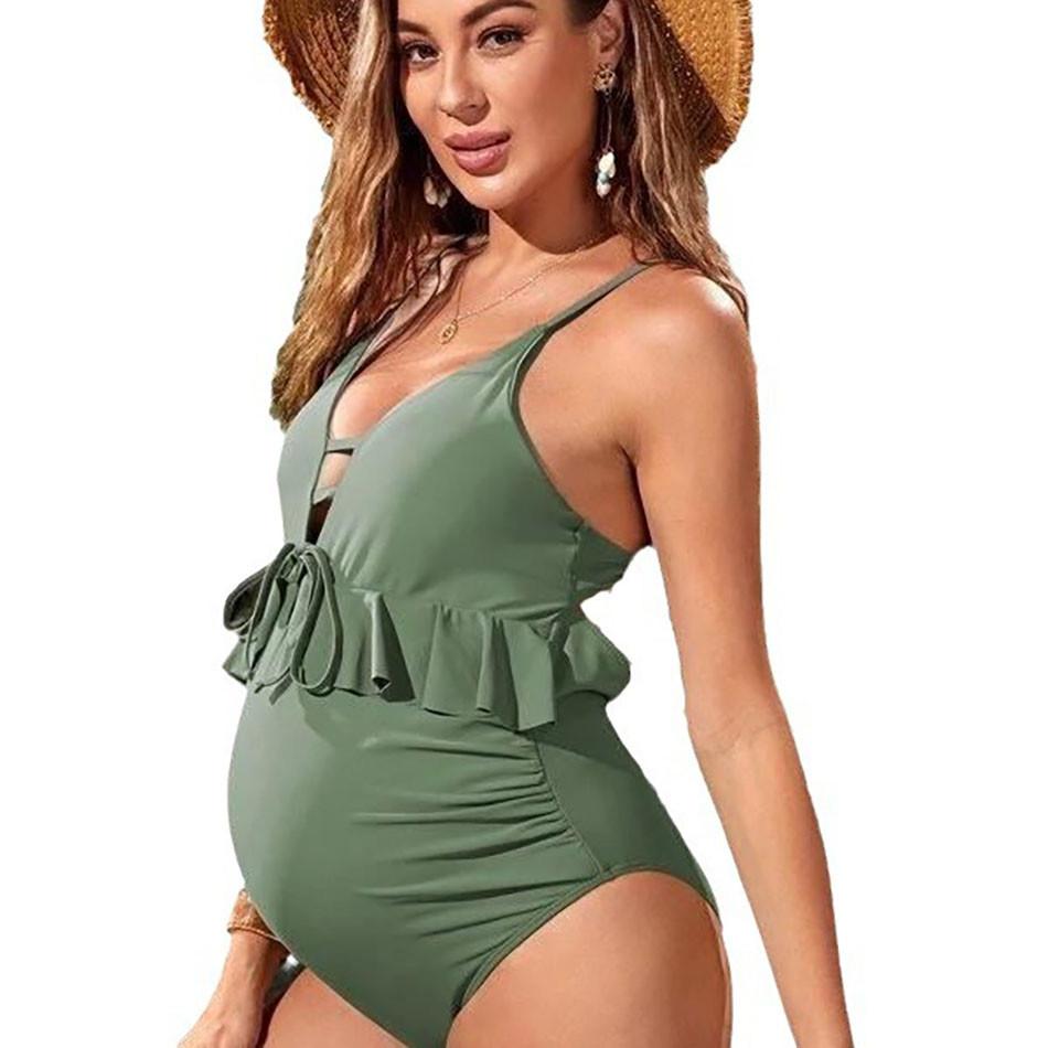 Elegant Maternity Swimwear One-Piece Draw String Ruffles Swimsuit Pregnant Women Ideal for Beaches Pools and Outdoor Activities