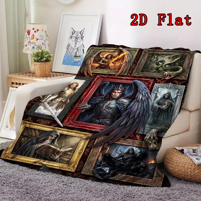 Dark Fantasy Figures 2D Flat Pattern Flannel Blanket, High Quality All Seasons, Home Decor, Warmth and Comfort, Perfect for Christmas Gifts.