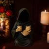 Gothic Emotional Support Figurine Grim Reaper Statue Halloween Decoration Holding Coffee & Cat Resin Desktop Ornament