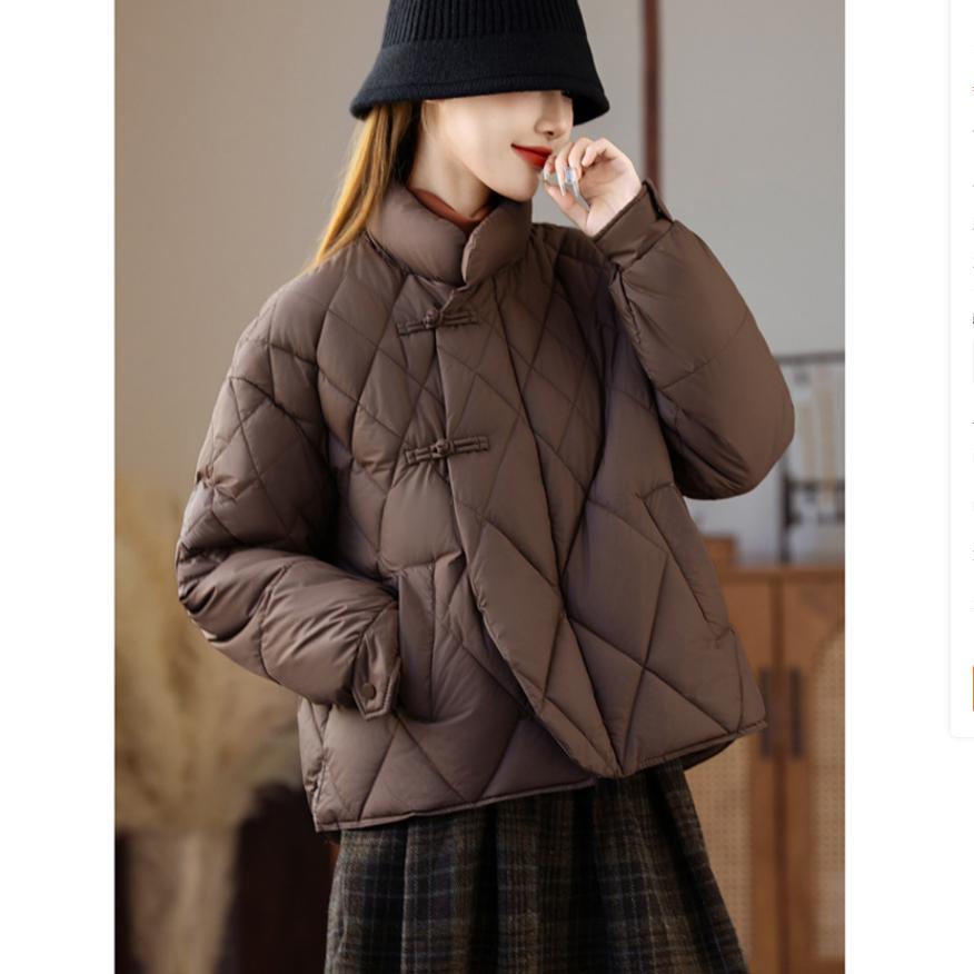 Jachetă Rombică Căptușită cu Bumbac pentru Femei, Scurtă, de Iarnă, Stil Etnic, Serie Guler Înalt, Jachetă Groasă Căptușită cu Bumbac