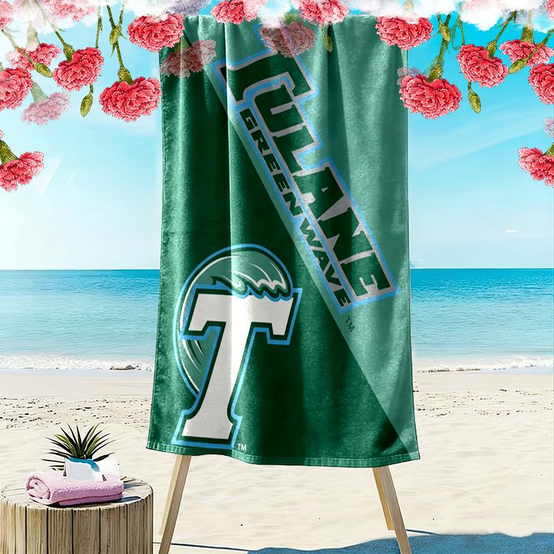 Tulane Green Wave Print Beach Towel, Large Soft Quick Dry Towel for Beach Camping Swimming
