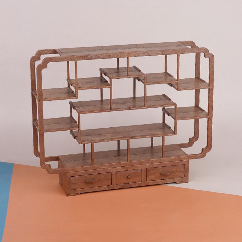 Mini Antique Shelf Ornaments Dollhouse Simulation Display Stand Storage Shelf Model Doll Furniture Micro Scene Decor Props