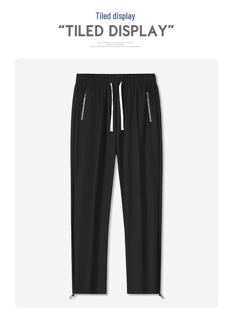 Extra-lange 120cm Sommerhose aus Eisseide für große Männer - Dünne Straight-Leg mit 110cm geradem Bein und Kordelzug