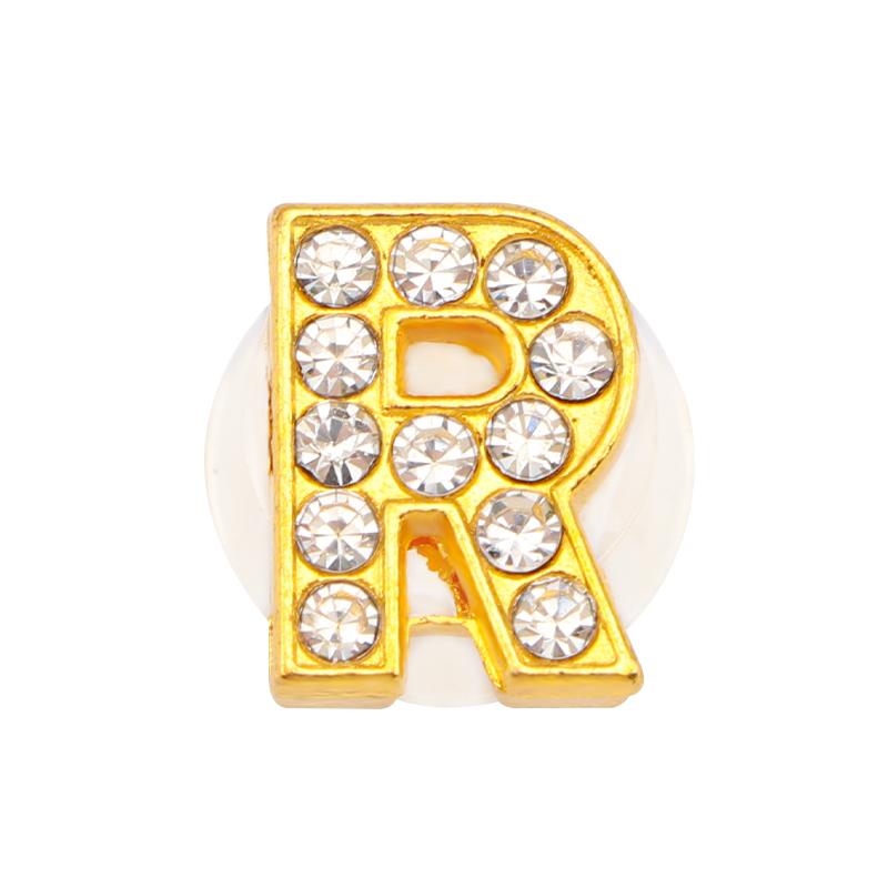 New Gold Letter Alphabet Shoes Charms Metal Button Rhinestone Crown Shoe Decorations Garden Shoes Accessories for Women Man 1PCS