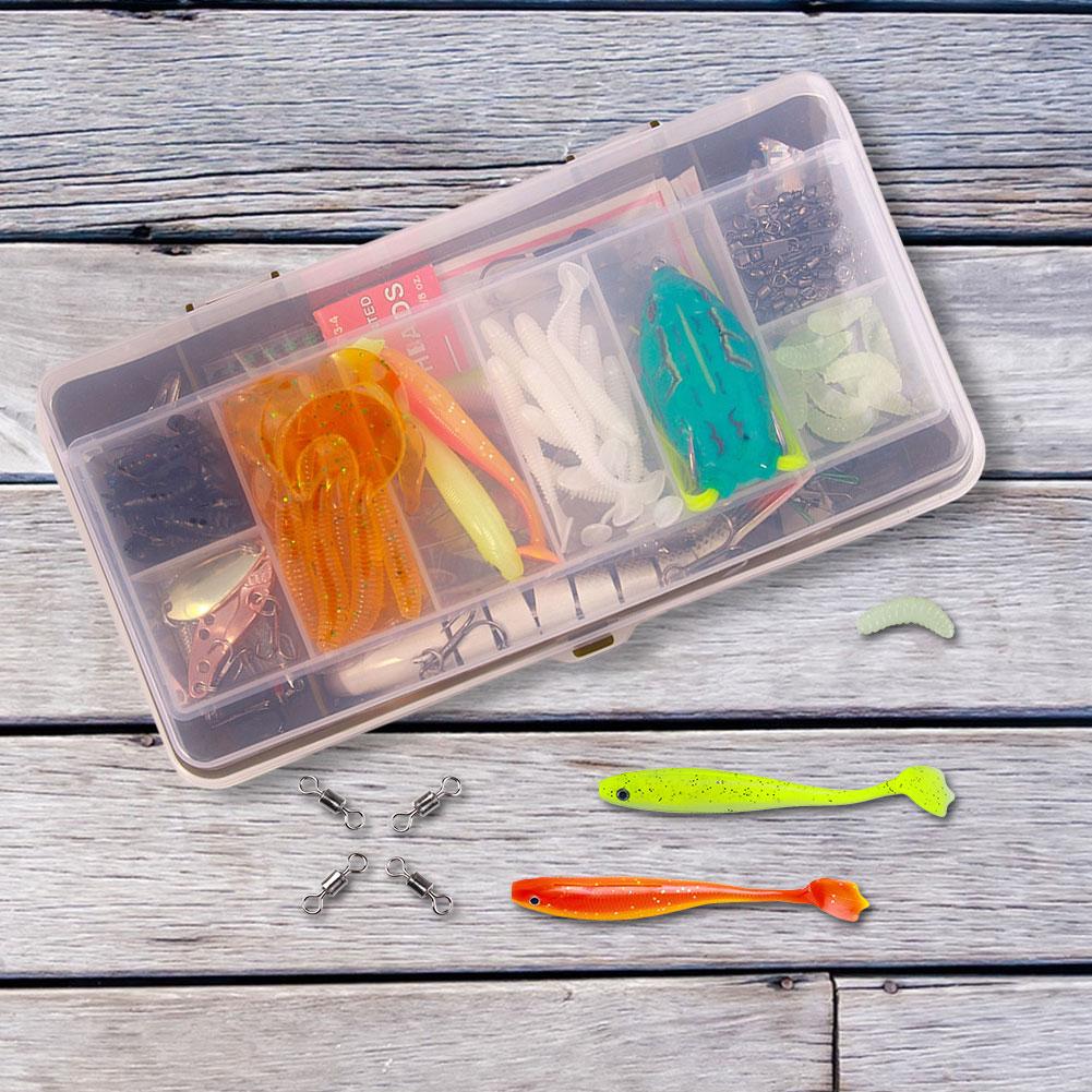 Mixed Fishing Lure Kit Soft and Hard Bait Hooks Swivels with Tackle Box Fishing Lures Set for Bass Pike Crank