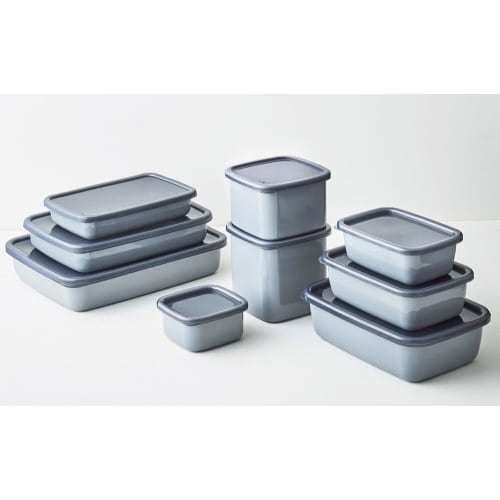 Nodahoro Enamel Storage Container, Heat-Resistant, Square, Medium, with Seal Lid, See-Through, +Gray, Made in Japan, GS-M
