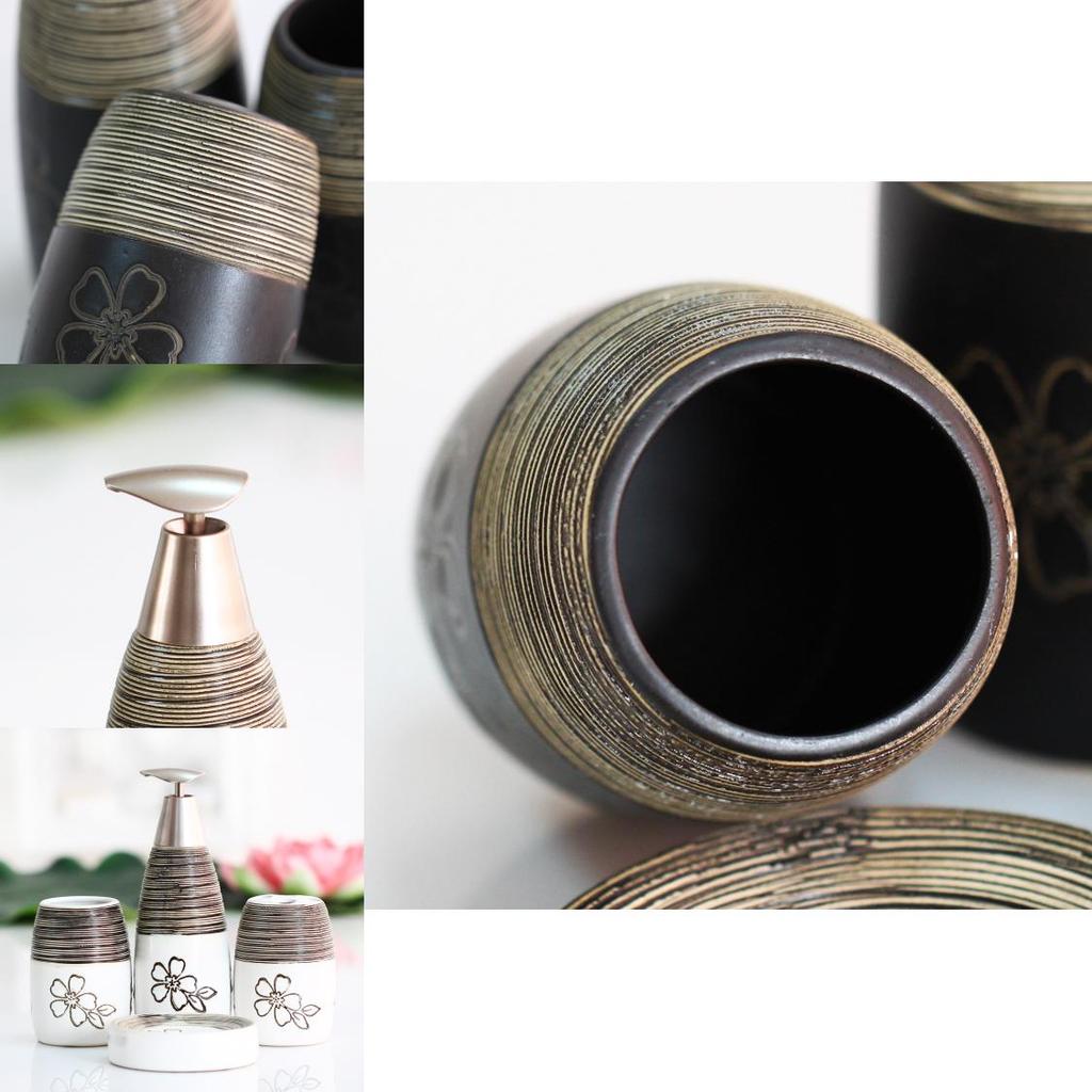 Deluxe Ceramic Bathroom 4piece Set With Floral Design For Gift Giving And Home Use