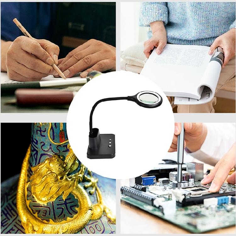 USB Charging 5 Times Zoom Magnifying Tool With Selectable Light Tone For Detailed Work Crafts Reading Elderly Artisans