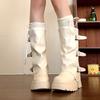 Punk Style Women Knee-High Boots Square High Heels Shoes Female Belt Buckle Long Booties Autumn Winter Zapatos De Mujer