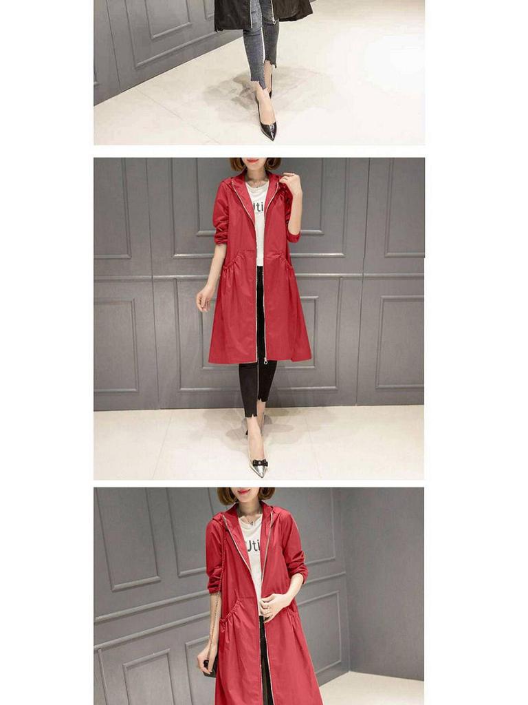 2025 Spring/Autumn Korean Style Mid-Length Over-the-Knee Trench Coat with Lining - Loose Fit, Plus Size