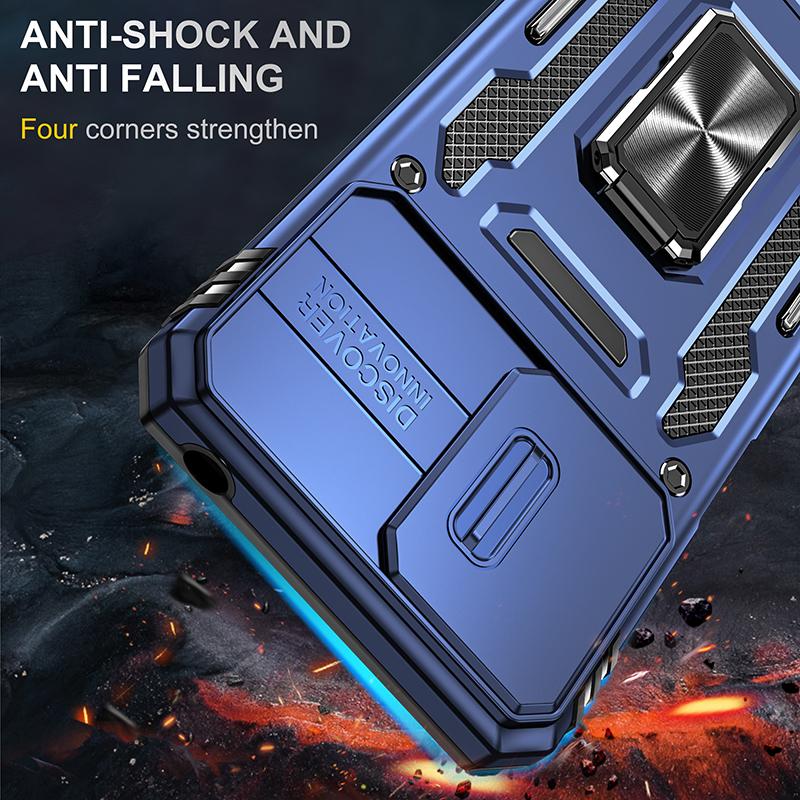 Armor Series For Motorola Moto G54 5G Case PC+TPU Kickstand Phone Cover with Slide Lens Protector
