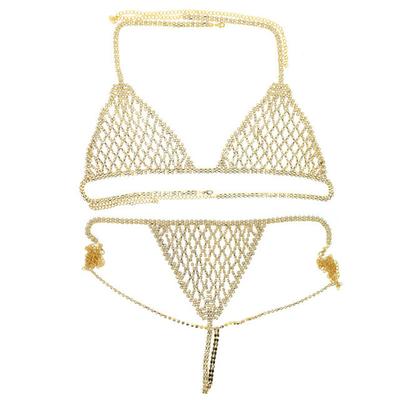 Sexy Bling Hollow Mesh Rhinestone Body Chain Exaggerated Women's Crystal Bikini Chest Chain Underwear Sexy Nightclub Style