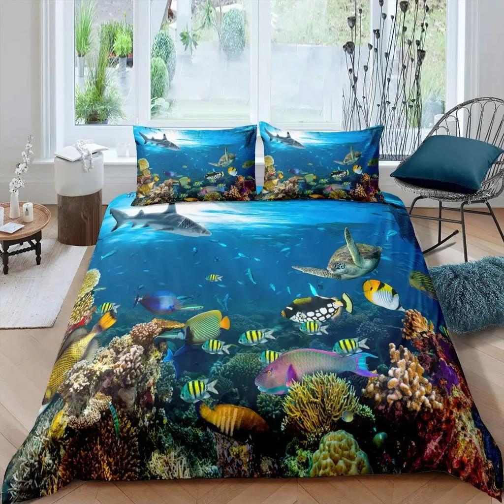 Shark Duvet Cover Set Types of Sharks Pattern Duvet Cover Set Bedclothes Pillowcase Double Queen King Size Polyester Bedding Set