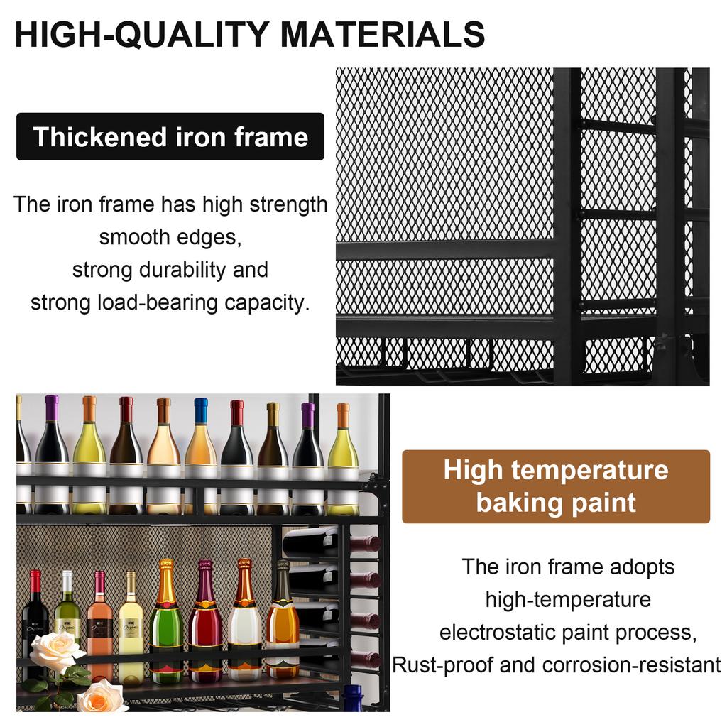 Wall Mounted 2 -Tiers Wood-Metal Retro Wine Rack Simple Type With Light Wine Shelf Storag Wall Mounted For Bar Restaurant Indoor