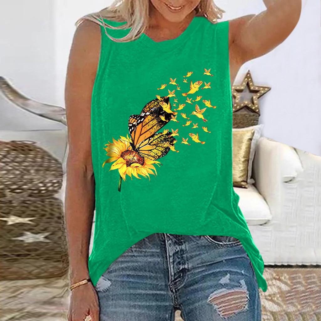 Women Summer Printing Sleeveless Shirt Casual Tank Tunic Tops Blouse