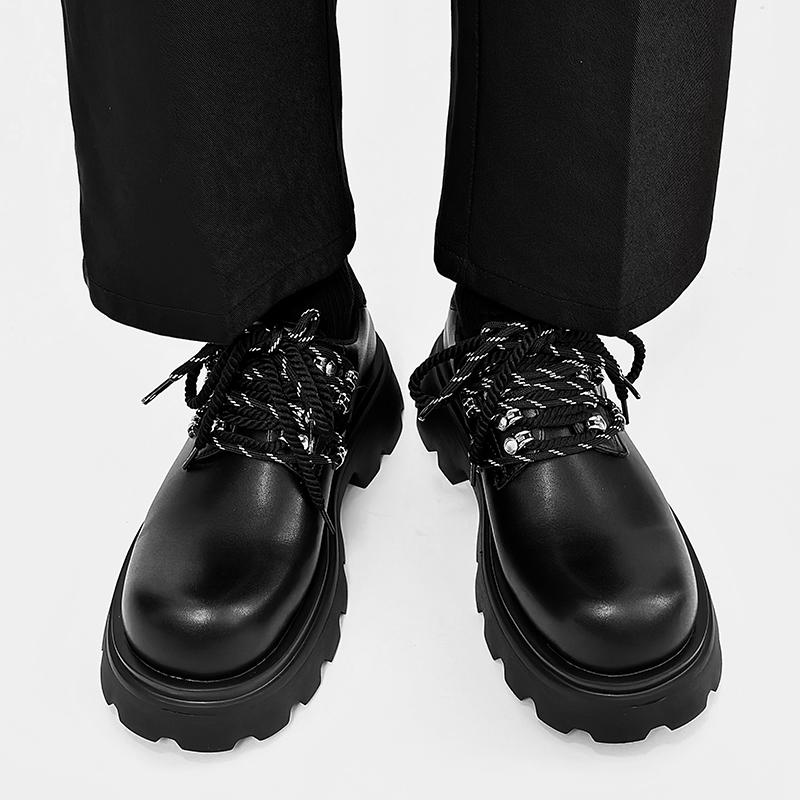 Fashion Thick Soled Derby Men's Shoes Classic Minimalist British Style Business Party Wedding Black Versatile Youth Adult Casual Shoes