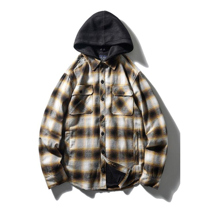 Export Export Tail Order Gingham Hooded Shirt Men's Spring and Autumn American Retro Overalls Casual Shirt Jacket