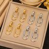 Stainless Steel Metal Double Oval Drop Earrings for Women Fashion Gold Copper Color U Shaped Geometric Earrings Zircon Gifts