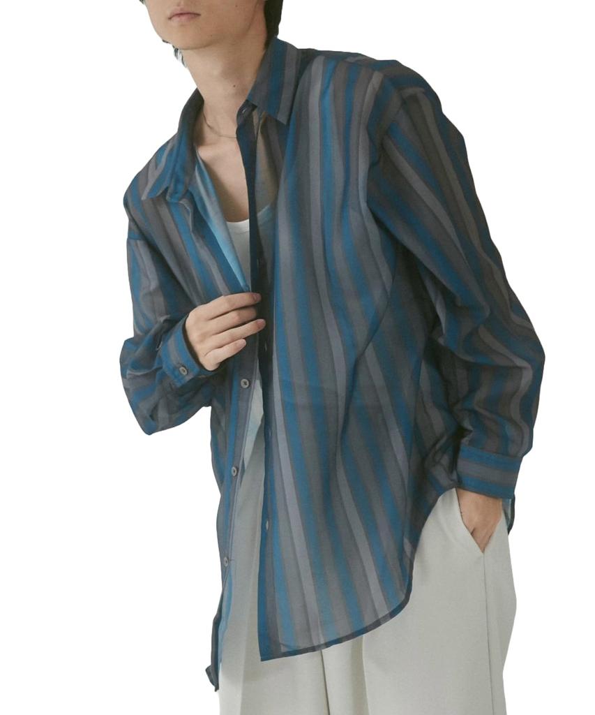 WEGO Sheer Long Korean Size Pattern 2 Men's Shirt, Sleeve, Oversized, Patterned, Top, Summer/Autumn Clothes, Style, Gift, Spring/Summer/Autumn/Winter,