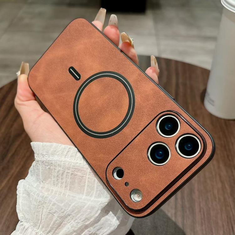 Lambskin Faux Leather Magnetic Case for iPhone 15 Pro Max, PU+TPU+PC Wear-resistant Shockproof Protective Cover